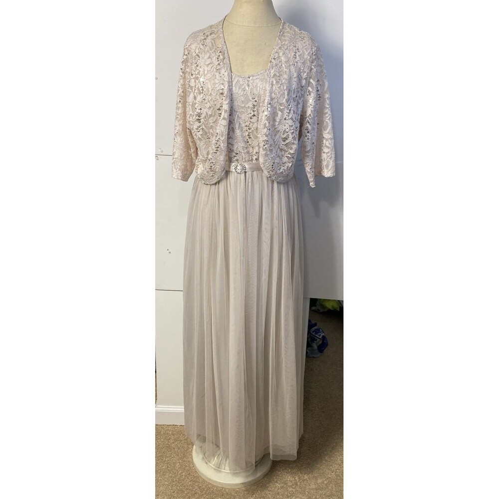 Candalite Weeding Sequin Embroidered Lace Dress With Jacket Sz XL Beige Lined